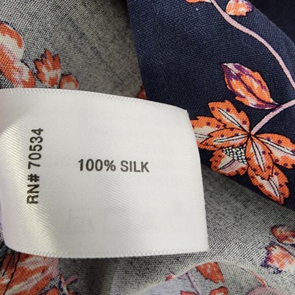 Orvis Silk Shirt S Blue Floral Long Sleeve Button Lightweight Preppy Coastal - Picture 10 of 11